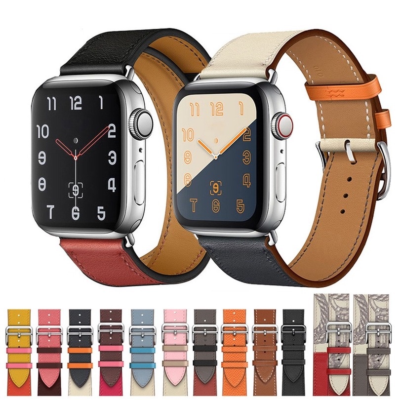 สายนาฬิกาข้อมือหนัง อุปกรณ์เสริม สําหรับ Apple Watch Ultra 2 Ultra Series 9 8 7 6 SE 5 4 3 2 1 ขนาด 49 มม. 41 มม. 45 มม. 44 มม. 42 มม. 40 มม. 38 มม.