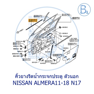 **อะไหล่แท้** คิ้วยางรีดน้ำกระจกประตู ตัวนอก NISSAN ALMERA11-18 N17