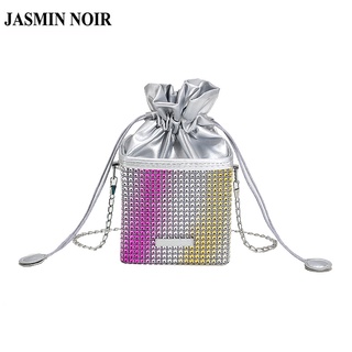 Jasmin NOIR กระเป๋าสะพายไหล่ ทรงเมสเซนเจอร์ ทรงสี่เหลี่ยม ประดับเพชร พร้อมสายสะพาย แฟชั่นสําหรับสตรี