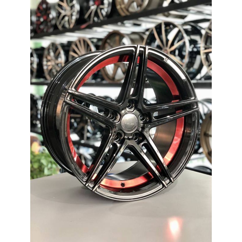 [ใช้โค้ดBYJT382ลดเพิ่ม15%] ล้อแม๊ก SSW WHEELS ขนาด 17" x 8.5" ET"38 PCD:5x114 สีดำขอบแดง ชุด 4 วง