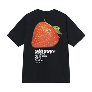 เสื้อยืดผ้าฝ้ายพิมพ์ลาย STUSSY Beauty Tide เสื้อยืดแขนสั้น พิมพ์ลายสตรอเบอร์รี่ STRAWBERRY TEE