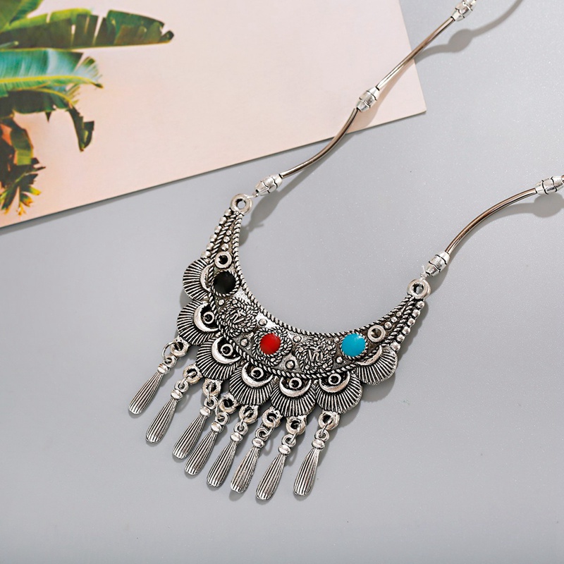 Vintage ชาติพันธุ์ Gypsy เนปาลสร้อยคอผู้หญิงเครื่องประดับเงินสีพู่สร้อยคอจี้ Collares