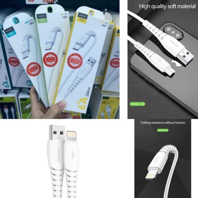 สายชาร์จ ยี่ห้อMaimi X39 มียาว 1เมตร  USB DATA CABLE งาน6A สำหรับ iP micro type-c งานดีชาร์จเร็ว