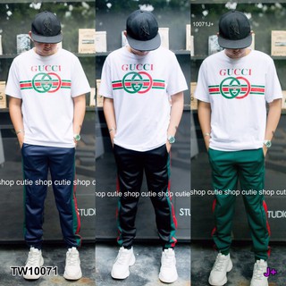 #10071 Set 2 ชิ้น เสื้อยืดคอกลม+ขายาว สกรีนแบรนด์