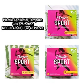 ผ้าอนามัยแบบสอด เหมาะกับวันมาปกติ Sport® Plastic Applicator Tampons 360 protection, Regular 18, 36 or 48 ชิ้น (Playtex®)