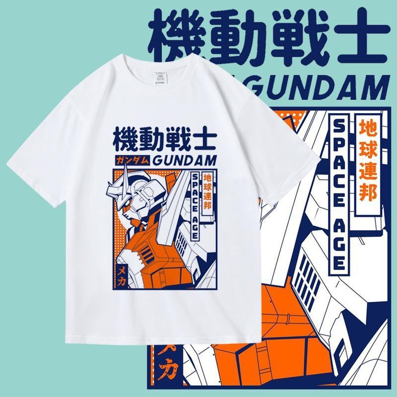 【🔥🔥】เสื้อยืด Ins Retro ญี่ปุ่น Anime Gundam Robot การพิมพ์อุปกรณ์ต่อพ่วงผ้าฝ้ายรอบคอแขนสั้นเสื้อยืดผู้ชายและผู้หญิง Un