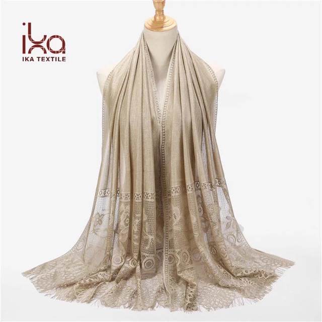 พร้อมส่งในไทย Fashion Soft Custom Summer Women Arab Lace Hijab Scarf