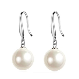 TANITTgems ต่างหูไข่มุกNatural shell pearlทรงกลมสีขาวแบบสวยหรู#960