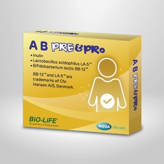 Mega We Care A B Pre&amp;Pro 10 ซอง Prebiotic and Probiotic ปรับสมดุลการย่อยอาหาร