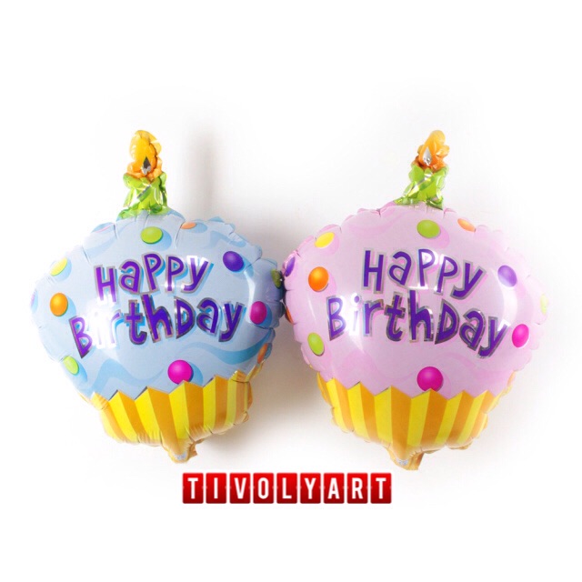 LILIN ลูกโป่งฟอยล์สุขสันต์วันเกิด | HBD CUPCAKE ฟอยล์บอลลูน 1 เทียนขนาดเล็ก | ลูกโป่งเค้ก HBD | ลูกโ