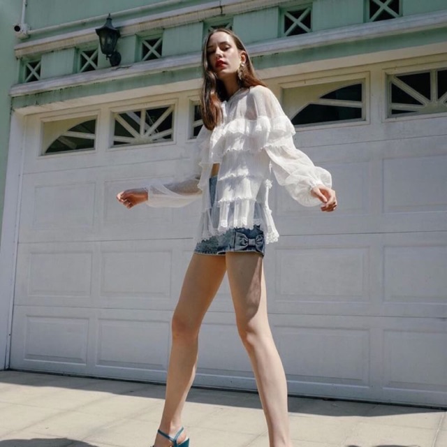 Flutter neck polka dot top & culottes