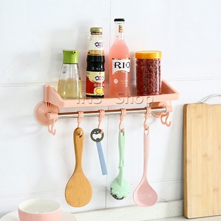 ชั้นวางของ"มีราวตะขอแขวนอเนกประสงค์ "ถ้วยดูดยึดผนัง ไม่ต้องเจาะ Suction cup hook rack