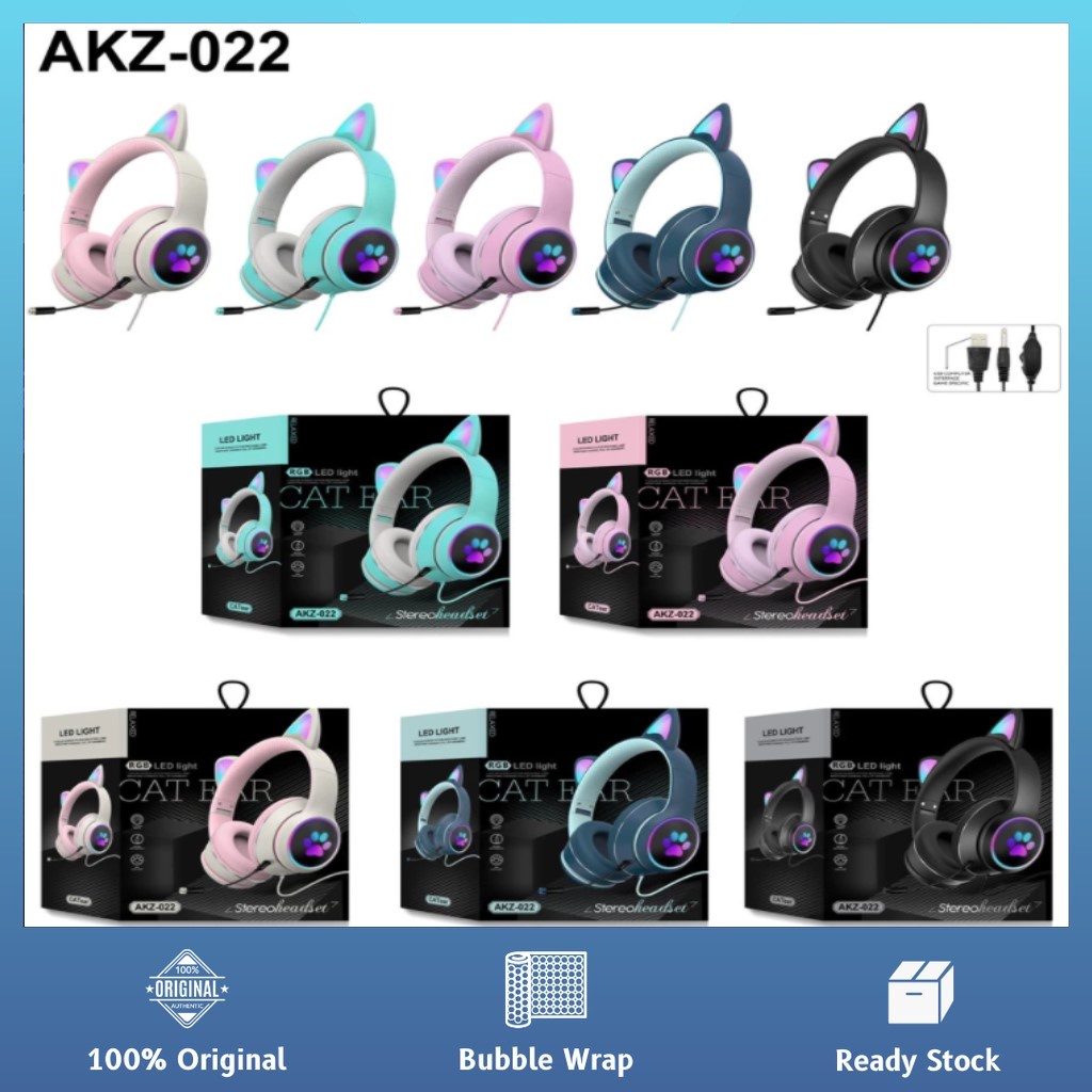 [ready] AKZ022 Cat Ear Wired Headphones 7.1 Channel LED Lighting Over