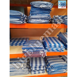 BigBlueMall ผ้าฟางเต๊นท์,ผ้าฟาง,ผ้าใบกันแดด,ผ้าเต้นท์ คลุมรถ บลูชีท Blue Sheet (มีตาไก่) สีฟ้า-ขาว