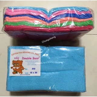 ผ้าขนหนู ตราหมีคู่ & Flower ขนาด 15x30 นิ้ว 1 โหล (12 ผืน) Cotton 100% ผ้านุ่ม ซับน้ำดี ไม่เป็นขุย ผลิตในประเทศไทย