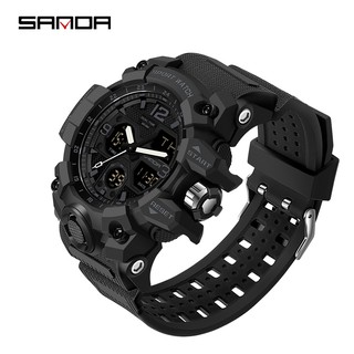 นาฬิกาข้อมือผู้ชายกันน้ำ SANDA นาฬิกาสปอร์ตแฟชั่นส่องสว่างสุดหรู LED Outdoor Analog Military Multi-function Men Watch