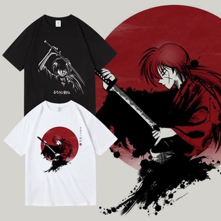 เสื้อยืดแขนสั้น ผ้าฝ้ายแท้ พิมพ์ลายการ์ตูนอนิเมะ Hiicura Kenshin Rogue แฟชั่นฤดูร้อน สไตล์ญี่ปุ่น สําหรับผู้ชาย