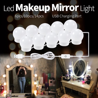 3โหมดสีแต่งหน้าไฟหน้ากระจก Led Touch Dimming โต๊ะเครื่องแป้งโคมไฟหลอดไฟ USB 12V Hollywood โคมไฟ Makeup Mirror Light