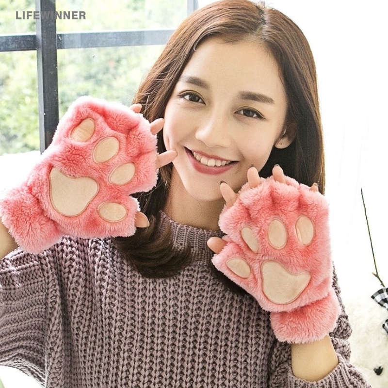 ถุงมือ Cat Claws แฟชั่น สั้น ทึบwarm ขนสัตว์ faux fur น่ารัก อุ่นสำหรับกิจกรรมกลางแจ้ง