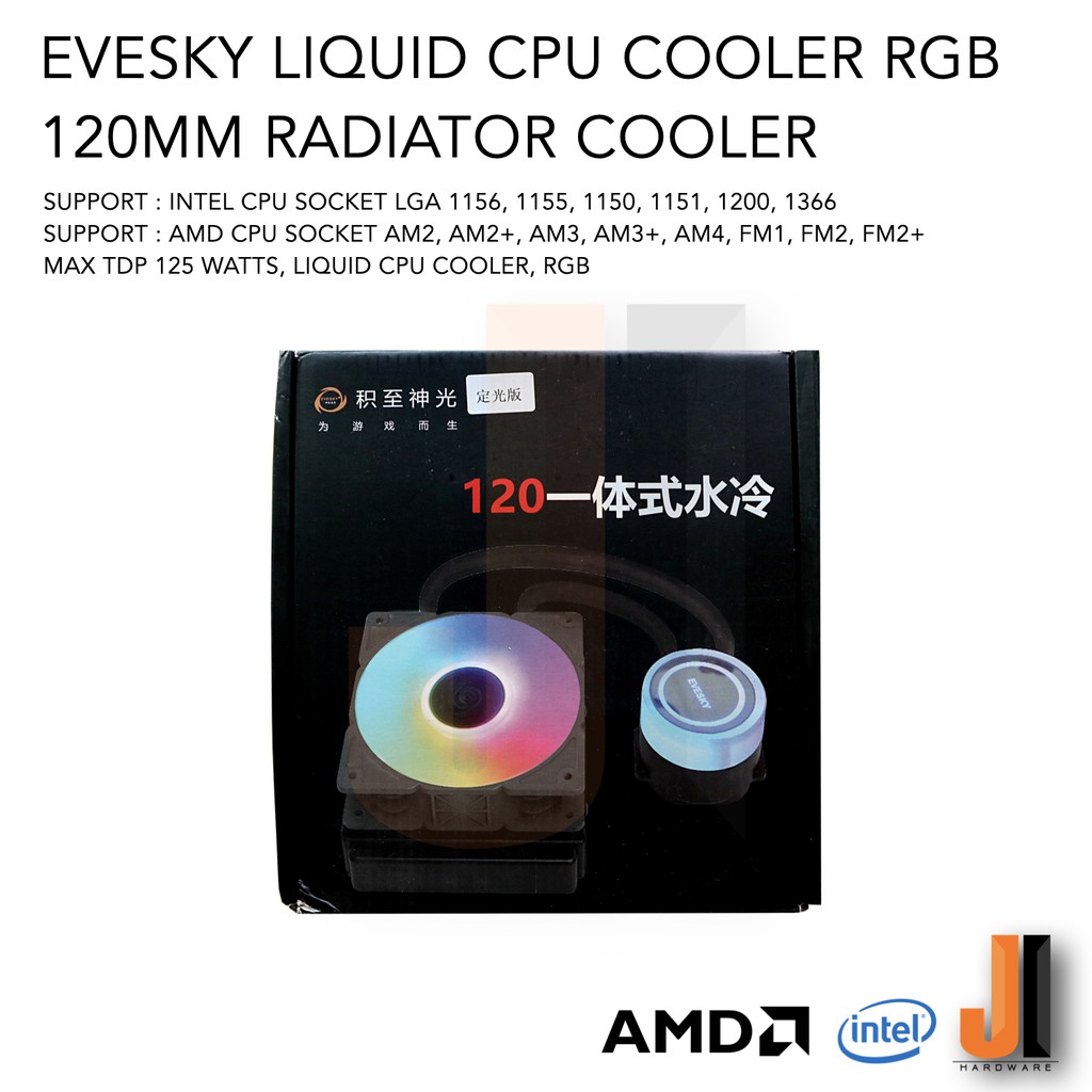 EVESKY Liquid CPU Cooler RGB Support Intel Socket LGA 115X, 1200, 1366, AMD AM3/3+, AM2/2+, AM4, FM1/2/2+ (ของใหม่)