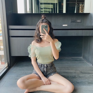 เสื้อไหมพรมเย็บต่อแขนผ้าชีฟองทรงดอลลี่