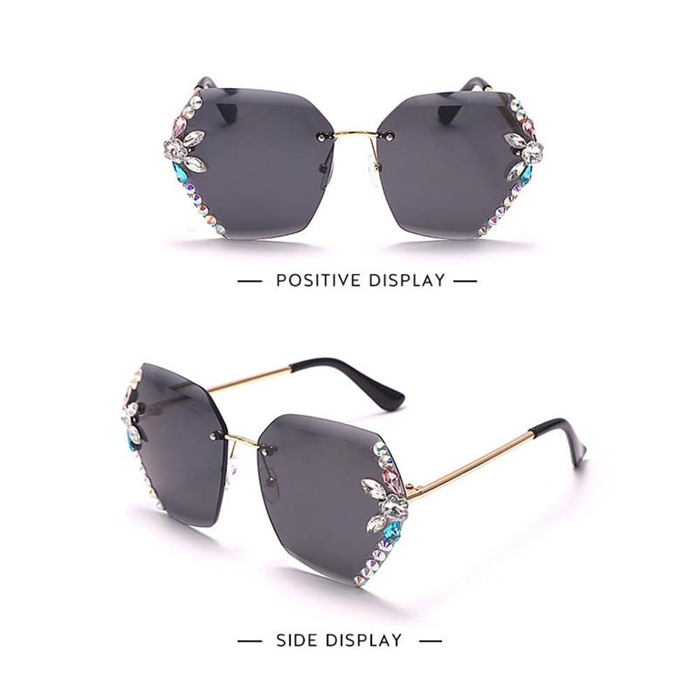 Shoogii Rhinestone Sunglasses New Fashion Rimless Eyewear Cutting Lens