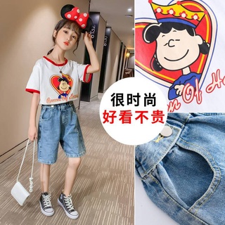(พร้อมส่ง)ชุดเด็ก เสื้อ+กางเกงขาสั้นยีนส์  น่ารักผ้าดีมาก