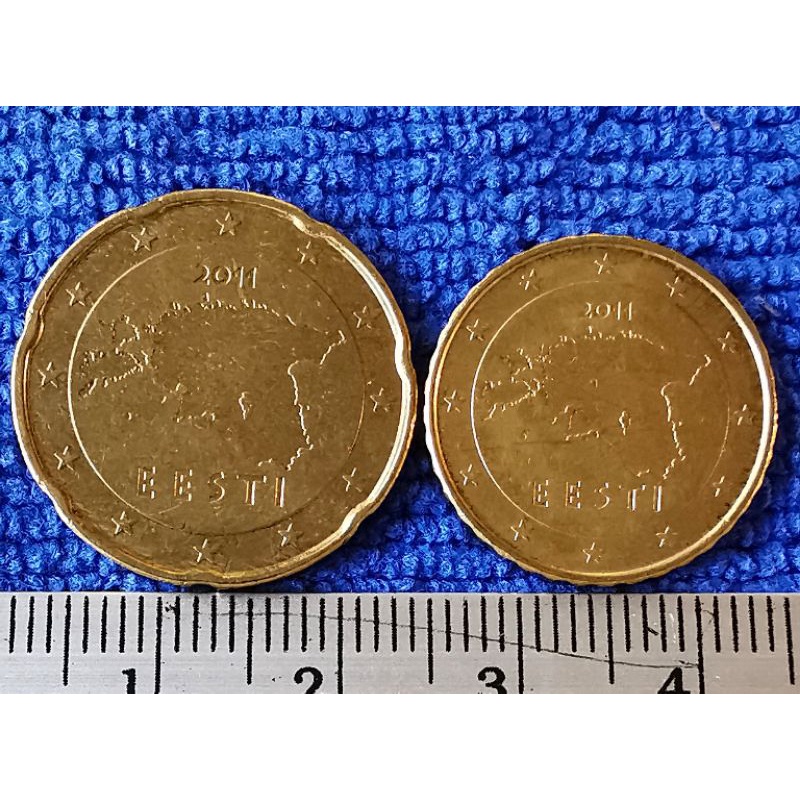 เหรียญ​ต่างประเทศ​ เอสโตเนีย​ Estonia, ชุด​ ยูโร​ Euro,​10,20 Cent,ใช้แล้ว,  # 313