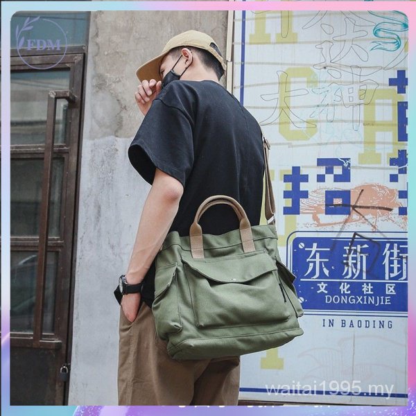 🔥กระเป๋าคาดไหล่แบบลำลอง ผ้าแคนวาส ขนาดใหญ่ เหมาะกับผู้ชาย ผู้หญิง นักเรียน