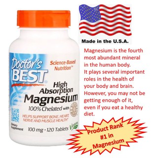 Magnesium, แมกนีเซียม, High Absorption Magnesium 100% Chelated with Albion Minerals, 100mg, 120 Tablets by Doctors BEST