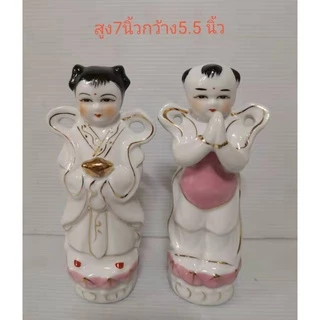 กิมท้ง เง็กนึ่ง เด็กคู่ บริวารเจ้าแม่กวนอิม ศิษย์เจ้าแม่กวนอิม พระโพธิสัตว์ กระเบื้อง สูง 4 / 6 / 7 / 8 / 10 นิ้ว