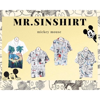 ◣◥◣ เสื้อฮาวาย Hawaii เกาหลี Unisex ใส่เที่ยวถ่ายรูปสวย ผ้าโพลีเอสเตอร์เย็นสบายไม่ร้อนไม่ 🖤mickey mouse🖤◥◣◥