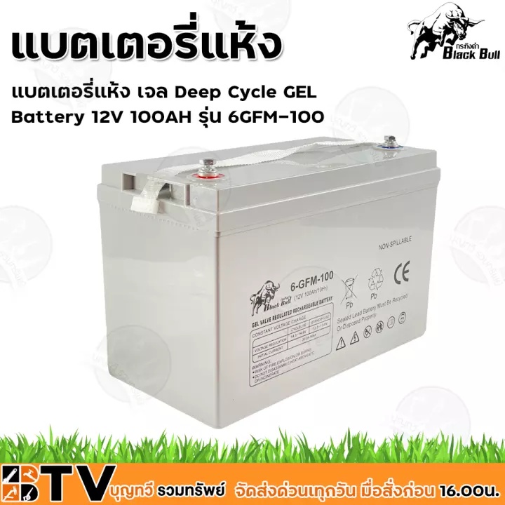 Black Bull แบตเตอรี่แห้ง เจล Deep Cycle Gel Battery 12V 100Ah รุ่น  6-Gfm-100 (กระทิงดำ) B-12V100Ah แบตเตอรรี่สำหรับโซล่า - Boontavee_Naklang -  Thaipick