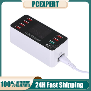 PCER◆Fast USB Charger with QC3.0 Port 40W Charging Station with 8 Charging Ports and Type-C Port LCD Display Wide Compat