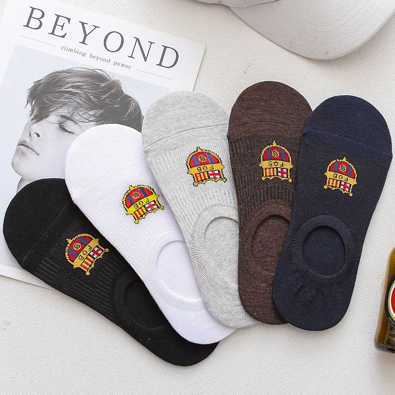 [COMBO 5] รองเท้าโลฟเฟอร์ผู้ชายพิมพ์ลายโลโก้ Mens Loafer Socks ผ้าคอตตอนยืด 4 ทิศทาง มีเบาะยางกันลื่