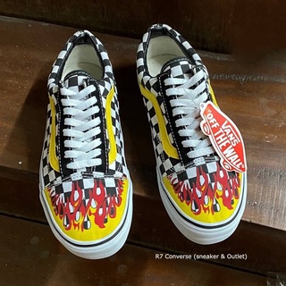 🚩  Old Skool Checkerboard Yellow Flame สินค้าพร้อมกล่อง 🔥เช็คไซส์ก่อนสั่ง🔥 รองเท้าผ้าใบ