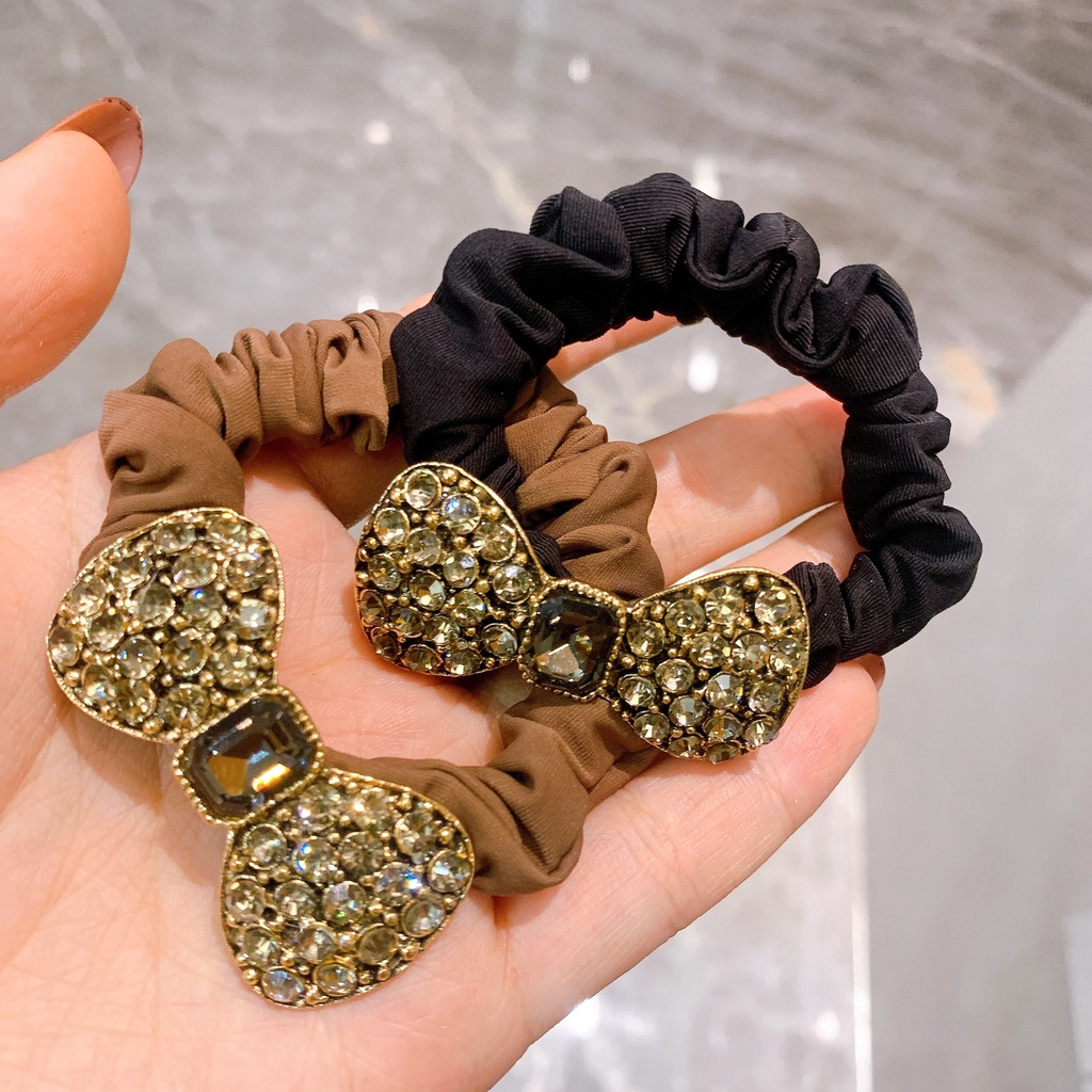 Bowknot Crystal Full Rhinestone Hair Band แหวนลําไส้ฝรั่งเศส