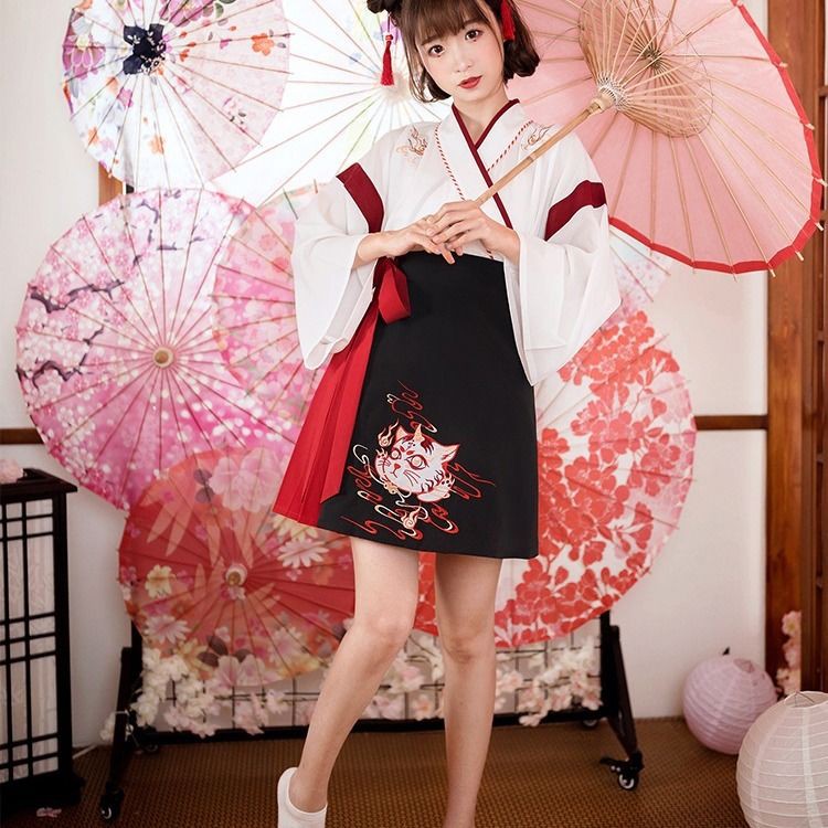 Hanfu ของผู้หญิงแต่งกายเสื้อผ้าชั้นยาวดอกไม้นางฟ้ากระโปรงฮันองค์ประกอบสไตล์จีนสองชิ้นชุด ชุดฮั่นฝู ชุดจีนโบราณ Cosplay - รูปที่ 2