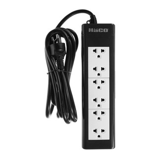 HACO รางปลั๊กไฟ 6 ช่อง TIS16A รุ่น EPN-6EB ขนาด 5.5 เมตร สีดำHACO Power Strip 6 Sockets TIS16A Model EPN-6EB Size 5.5 M.