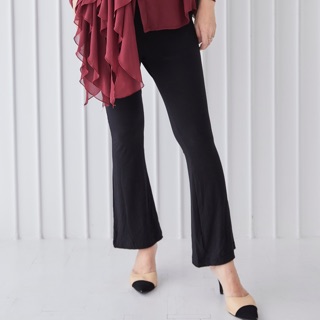 MT02 Flared pant กางเกงคลุมท้องผ้ายืดเรย่อนสีดำ ไม่บาง ใส่สบายมาก