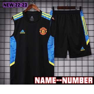 เสื้อกีฬาแขนสั้น ลายทีมชาติฟุตบอล Manchester United 2022-23 ชุดเยือน ไซซ์ s-2xl สีดํา และสีฟ้า มีสินค้า