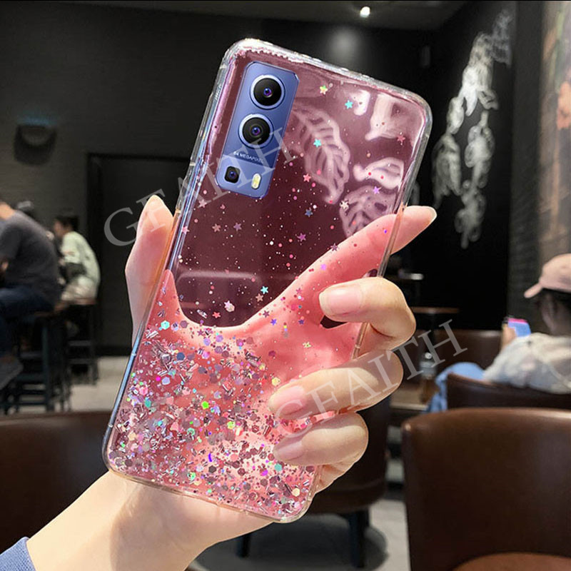 เคสโทรศัพท์ VIVOY72 5G Back Cover Bling Clear Black Green Pink Star Space TPU Soft Casing VIVO Y72 5