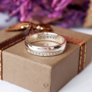 แหวนเงินแท้หน้าโค้งมนเล็กน้อย กว้าง 6 มิลลิเมตร เซาะร่องและฝ…