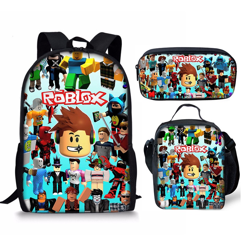 Roblox Student Backpack Meal Bag กระเป๋าดินสอ Roblox ชุด 3 ชิ้น กระเป๋าใส่ข้าวกลางวัน ประถม มัธยม