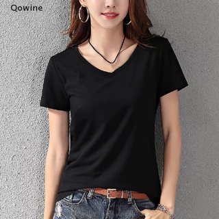 Qowine เสื้อยืดแขนสั้นลําลอง ทรงหลวม สีพื้น สไตล์ฮาราจูกุ สําหรับผู้หญิง