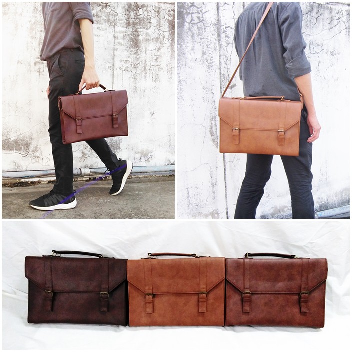 [มีโค้ดลด100บ]HEAPER NOEL กระเป๋าหนัง PU สไตล์วินเทจ ใส่เอกสาร สะพายข้าง Messenger bag