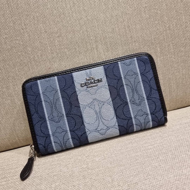 COACH C8419 MEDIUM ID ZIP AROUND WALLET WITH SIGNATURE JACQUARD WITH STRIPES