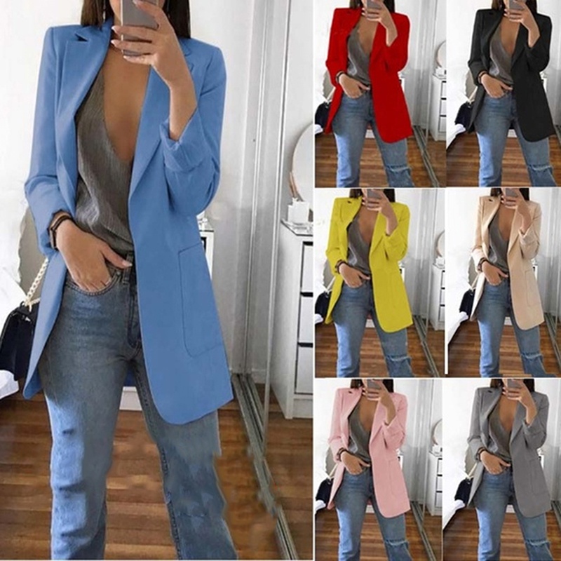 Fashion Women's Blazer Casual Jacket Coat Business Suit Long Spring Tops |  Shopee Thailand