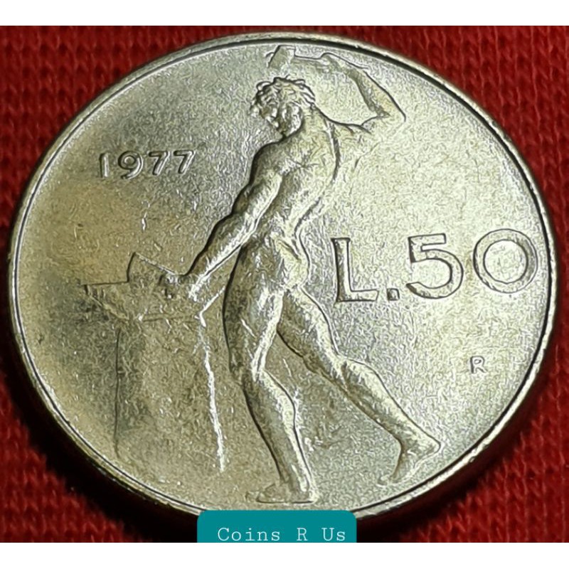 เหรียญต่างประเทศ อิตาลี ปีลึก ปี 1954 - 1989 สภาพผ่านใช้ ชนิด 50 Lire  ขนาด 24.8 มม. เหรียญสวยงามตามภาพน่าสะสม