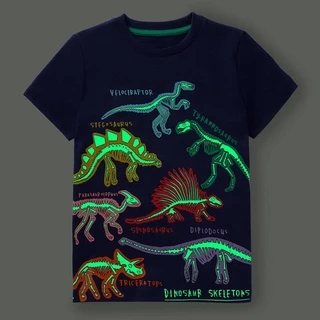 Noctilucent ใหม่ เสื้อยืดคอกลม แขนสั้น ลายไดโนเสาร์ เรืองแสง แฟชั่นฤดูร้อน สําหรับเด็กผู้ชาย qqz@jumping
